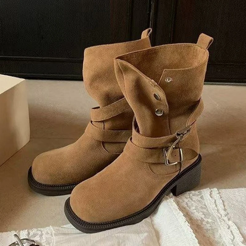 

Trend New Ankle Women's Boots High Heels Shoes Woman Chelsea Boots Winter 2025 Walking Casual Shoes Chunky Suede Snow Botas Lady