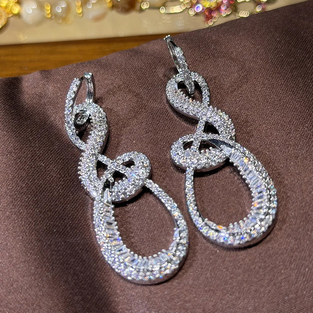 Stylish Curve Musical Note Full Stone Drop Earrings Luxury Female Fashion Ornament Present