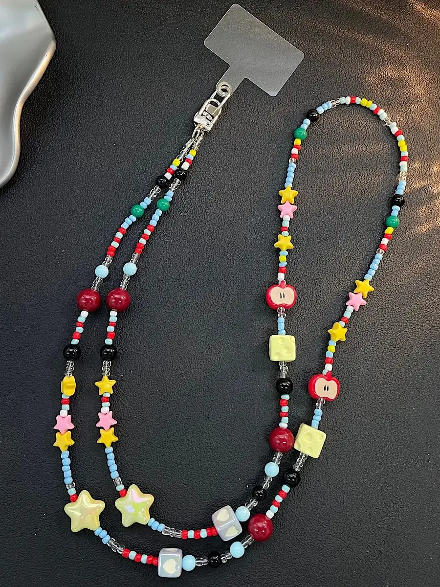 Ins – perle faite à la main pour enfants, couleur amusante, téléphone portable, chaîne croisée diagonale, étoile, corde suspendue, pendentif d'appareil photo Ccd