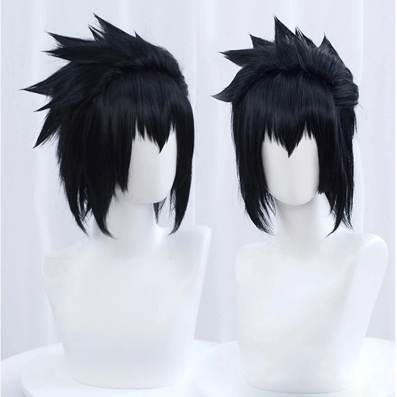 Sasuke Uchiha คอสเพลย์วิกผมสั้นสำหรับผู้ชายสีดำคอสเพลย์อะนิเมะคอสเพลย์วิกผมความร้อนทนวิกผมปลอมวิกผม + วิกแบบอิสระหมวก