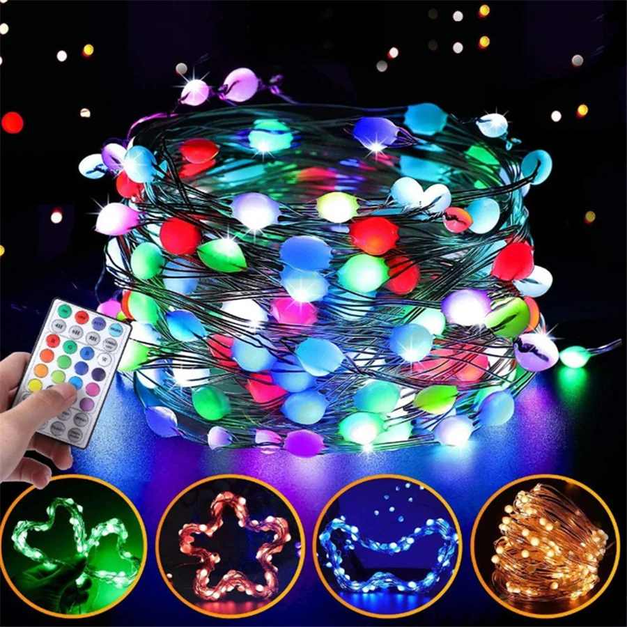 Smart LED Garland Fairy Lights, Impermeável, USB, Remoto, RGB, Fio de cobre, Jardim String Luz, Casa, Interior, Decoração ao ar livre, Natal