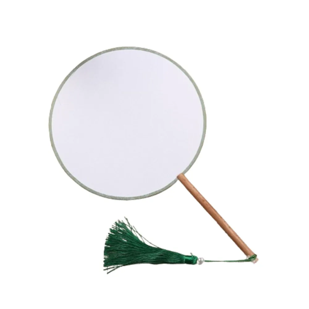Vintage Blank Round Hand Fan Chinese Style Unfinished Wooden Silk Hand Fan Embroidery Elegant Dance Fan Wedding Party