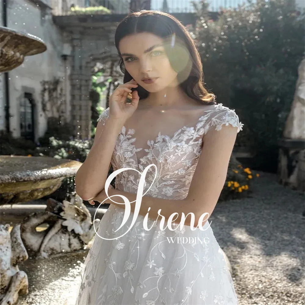 Vestidos de casamento de flores personalizados para mulheres mangas boné com decote em v vestidos de noiva rendas apliques ilusão voltar vestidos de novia