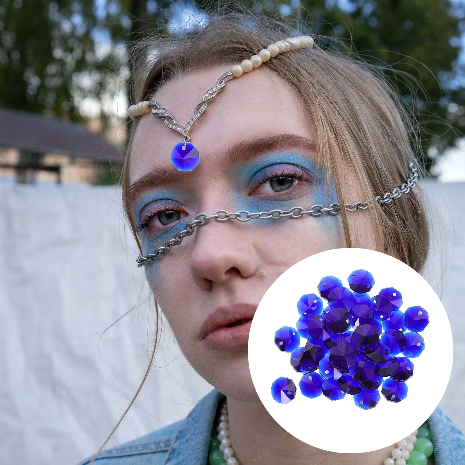 

40Pcs Glass Crystal Octagonal Beads Double Hole Loose for DIY Craft Jewelry Accessories Key Chain Pendant Decoration Festival