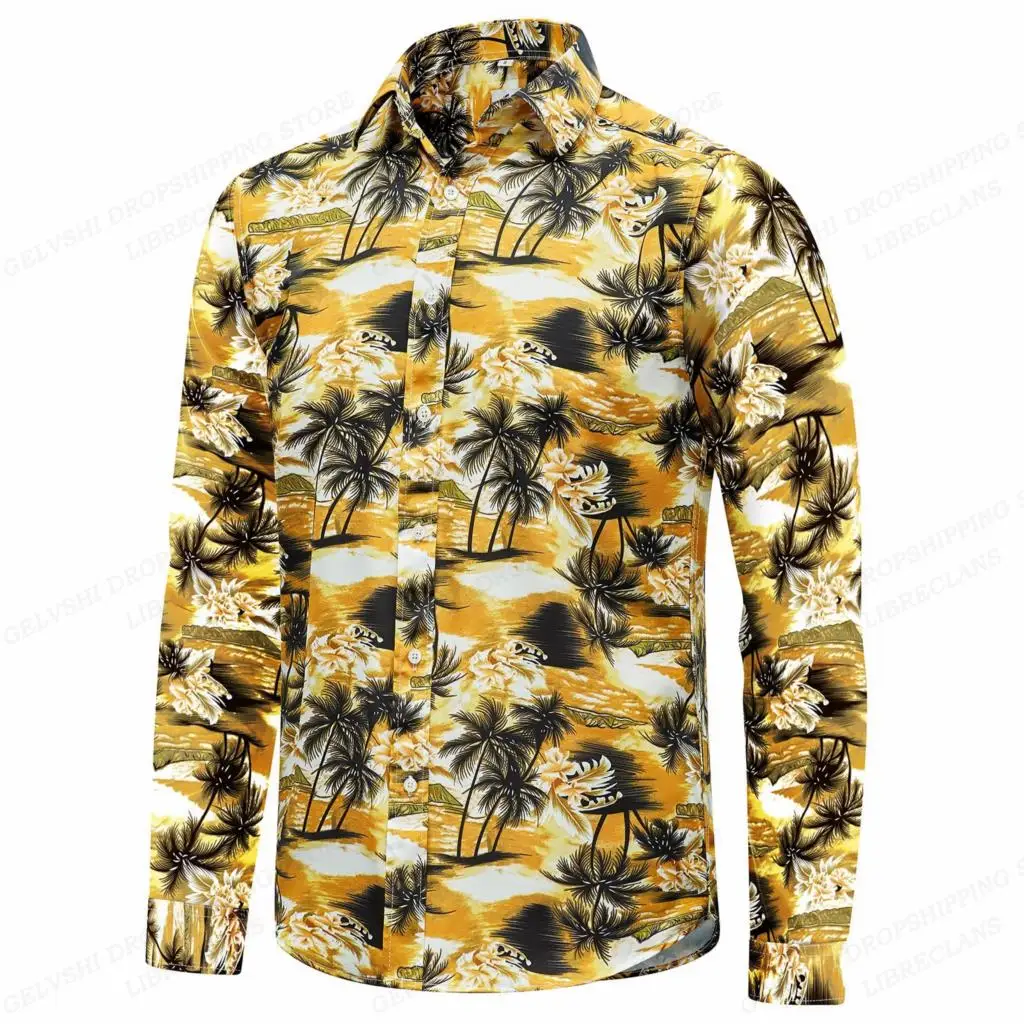 

Hawaiian Coconut Men's Shirt Long Sleeve Tree 3D Printed Fashion Comfortable Casual Y2k Shirt Beach Professional Wear Menswear