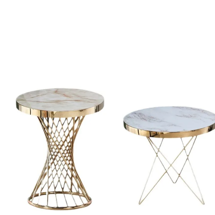 Twist waist coffee table gold-plated small round table, sofa edge table, modern simple nail salon acrylic rock slab table