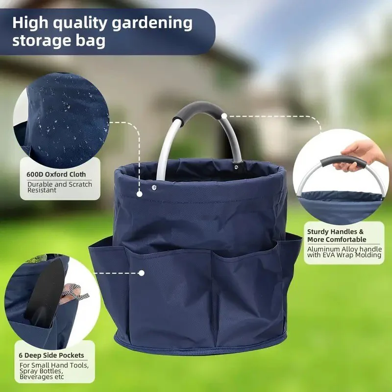 17L Portable Foldable Picnic Basket Garden Tool Basket Outdoor Cleaning Caddy with Handle Tool Bag Cleaning Supplies