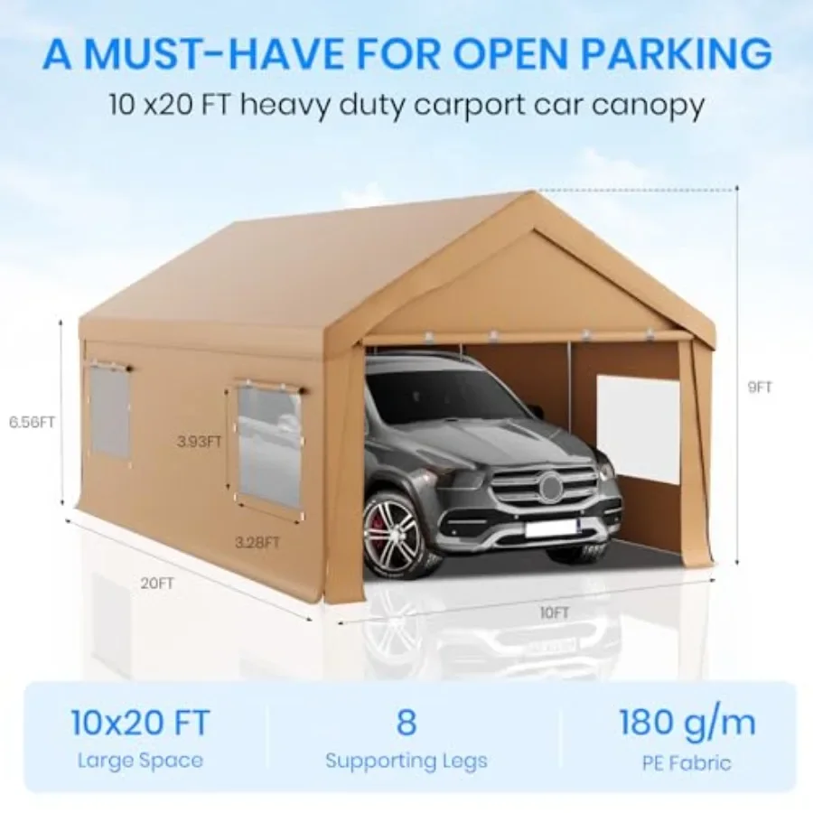 Heavy Duty Carport Canopy with Removable Sidewalls for Outdoor Vehicle Shelter, Steel Frame, Gray, Weather-Resistant Easy Assem