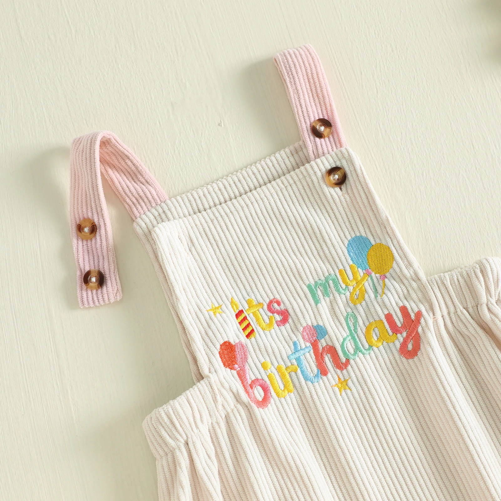 0-18M Baby Half Birthday Jumpsuit Embroidered Square Neck Sleeveless Romper Baby Corduroy Overalls