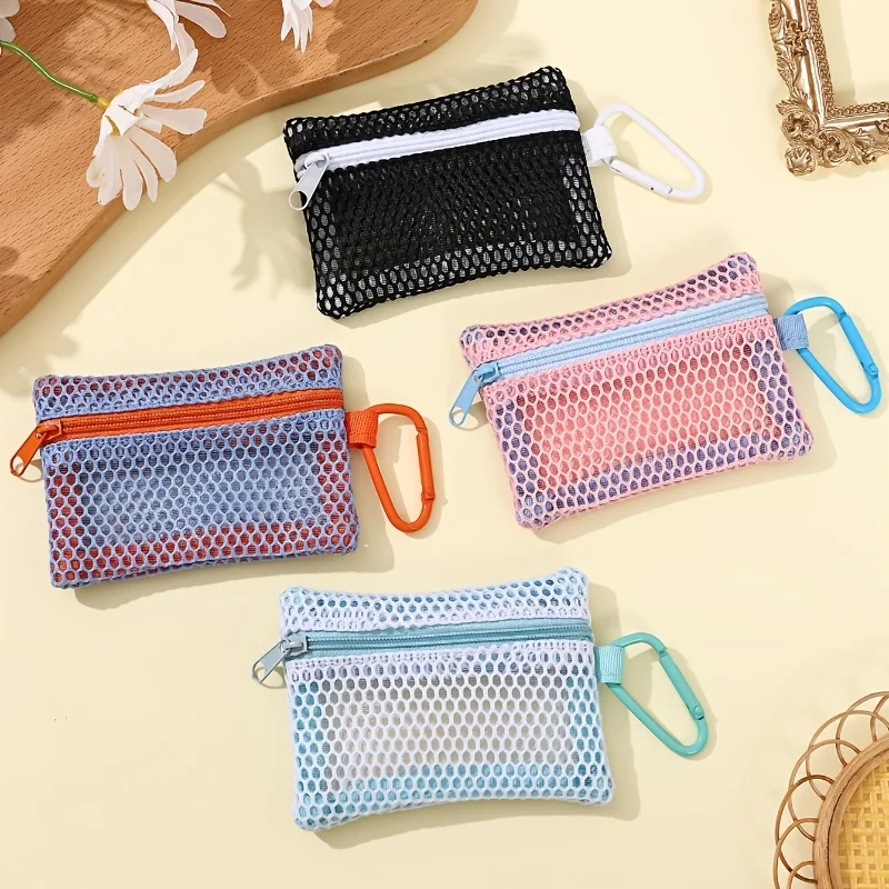 1Pcs Transparent Mesh Cosmetic Bag, Fashionable and Portable Square Black Mesh Bag, Flat Toiletry Storage Bag