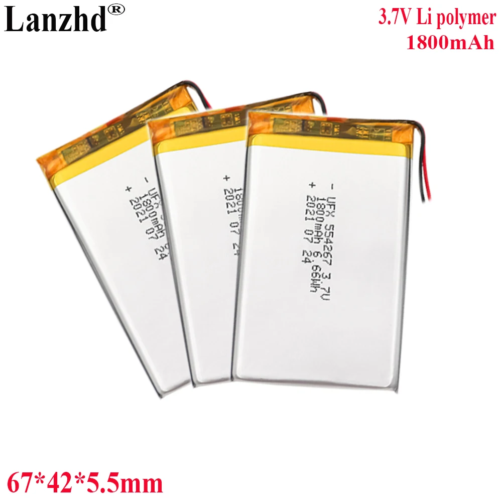 3.7V Li Lithium Polymer Battery 1800mah For touch screen LED lights wireless keyboard battery 554267