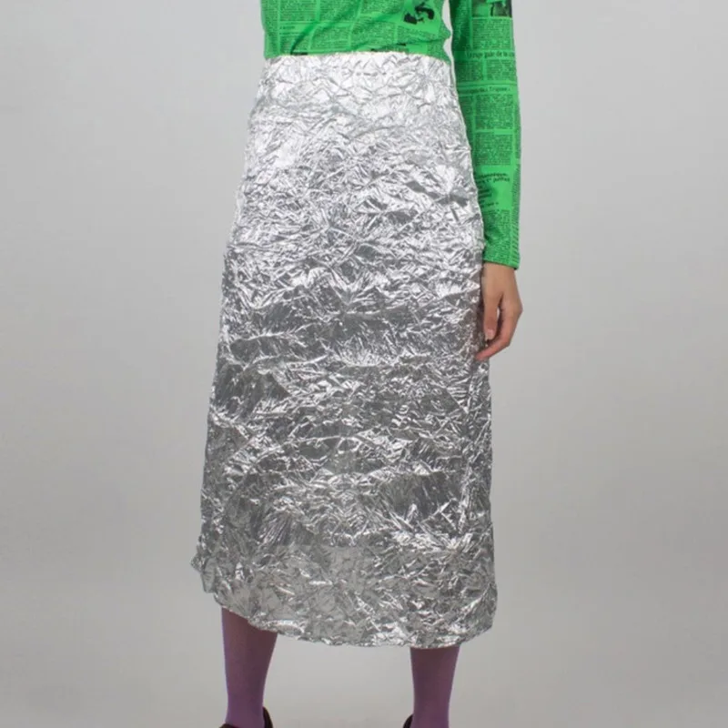 EAEOVNI 2026 printemps nouvelle jupe femme plis conception couleur unie fendu élégant jupe longue vêtements de sport