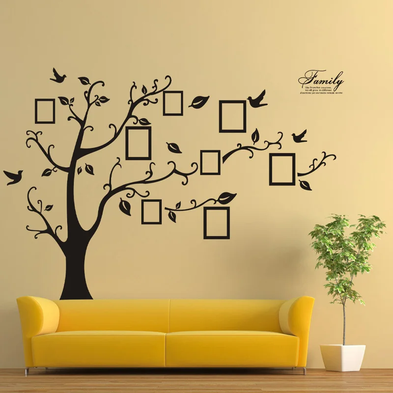 Large 250*180cm/99*71in 3D Black DIY Photo Tree Wall Sticker Decals/Adhesive Family PVC Wall Stickers Mural Art Home Decor