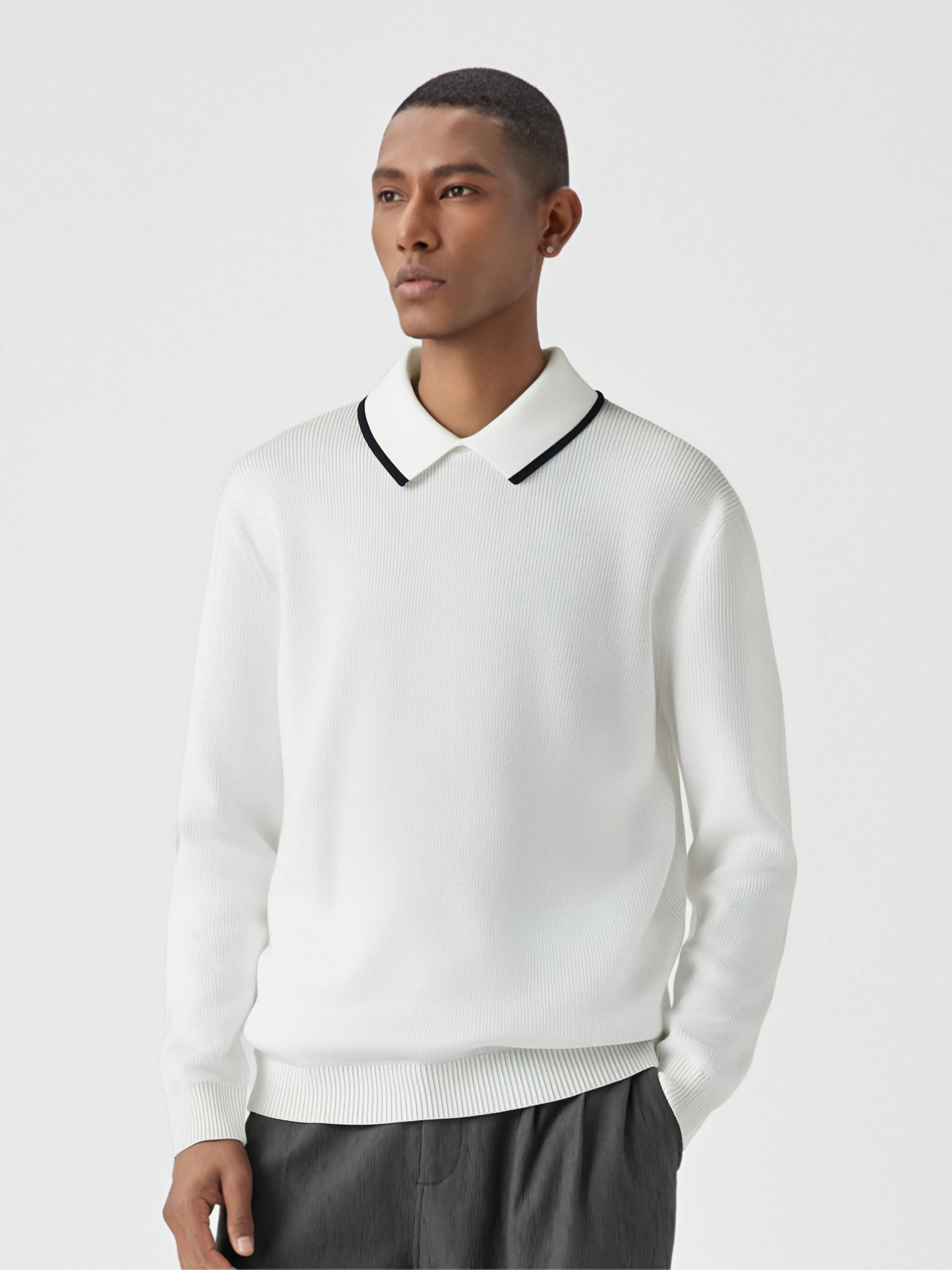

Men's Daily Casual Leading Knitted Sweater with Collar, 2025 Autumn/Winter New Men's Bottom Shirt/3311