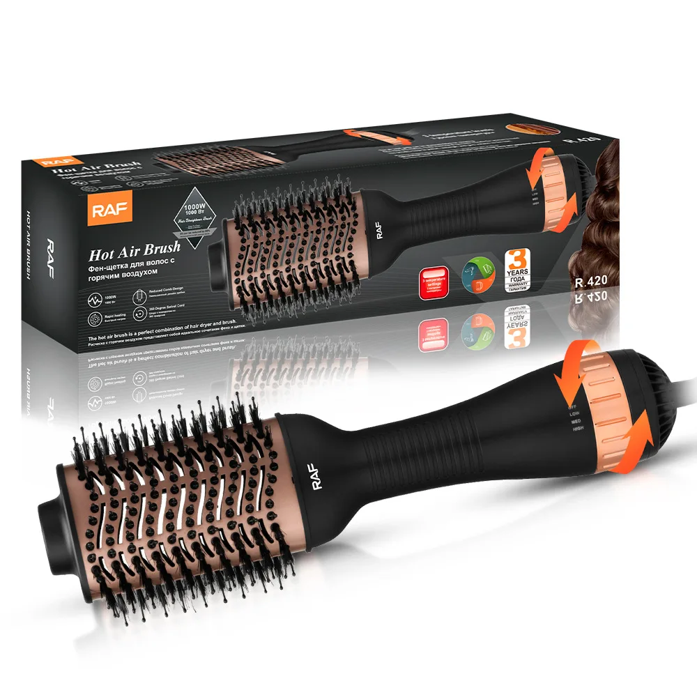 

RAF 3-in-1 Hot Air Brush, EU Plug Hair Styler with Automatic Curling Iron, Straightener & Electric Blow Dryer