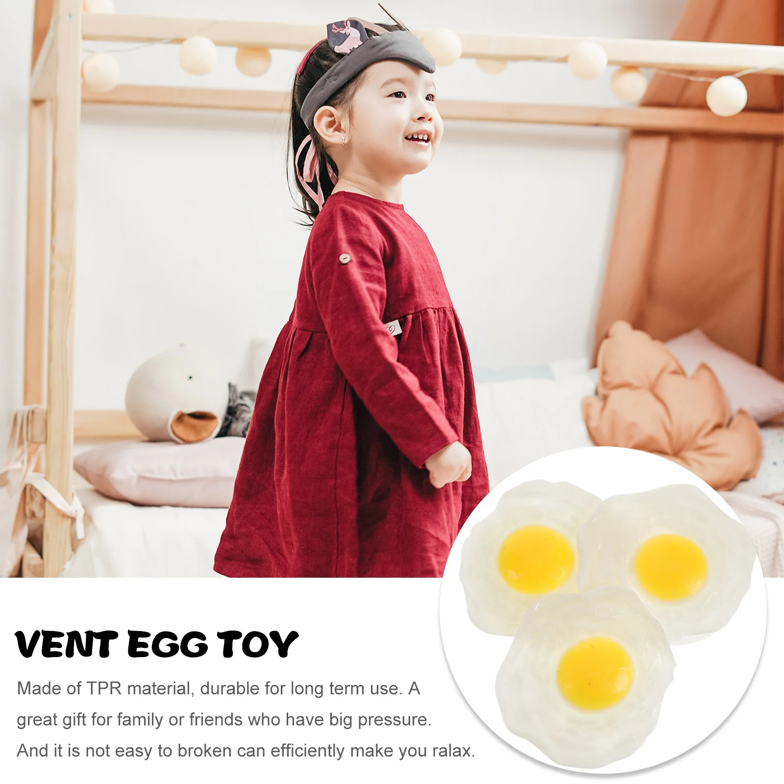 3 Pcs Creative Toy Fried Egg Decompression Plaything Food Shaped Anti-stress Funny