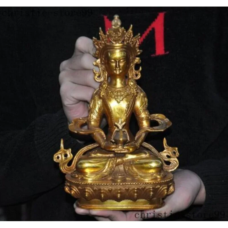 

Tibetan Buddhism Bronze Gold-Plated Amitayus Longevity God Guanyin Goddess Buddha Statue