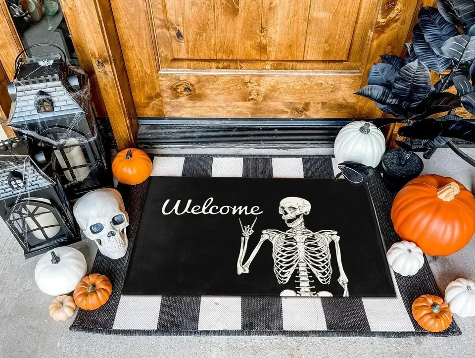 Skull Doormat Funny Halloween Skull Welcome Door Mat,Living Room Kitchen Floor Mat Home Halloween Indoor Outdoor Decoration, image 5
