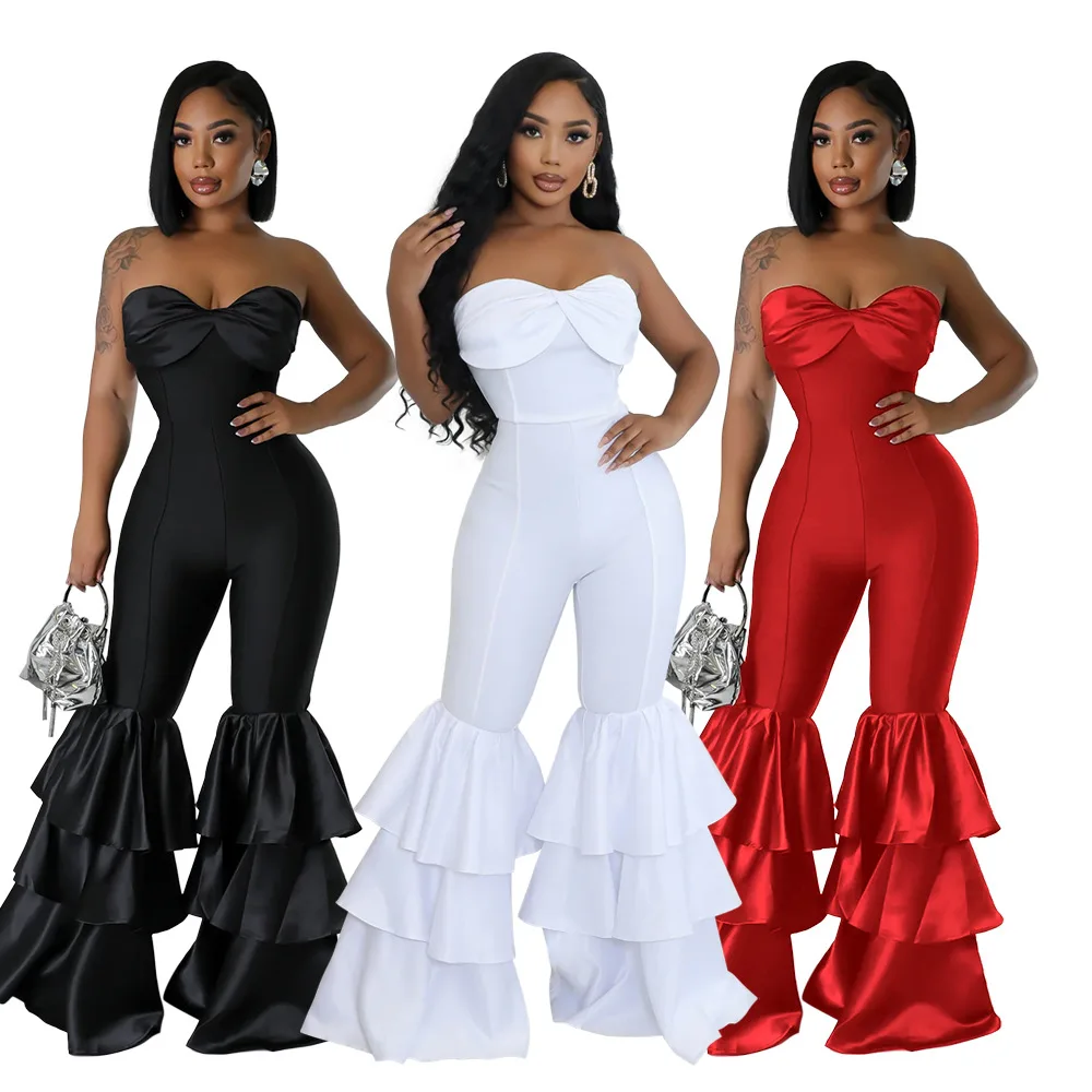 

Sexy Pure Color Pleated Lace Bodysuit Women's Faionable New Arrival CY90250 mid Waist Long Pants Other Fabric Bodysuit