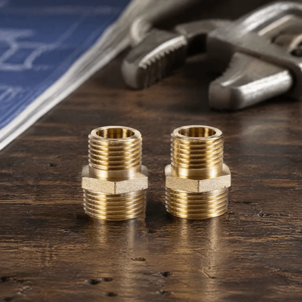 2pcs Reliable Hex Shape Brass Pipe Fitting Male Threaded Ends Reducing Male Connector Garden Hose Adapter Garden Use