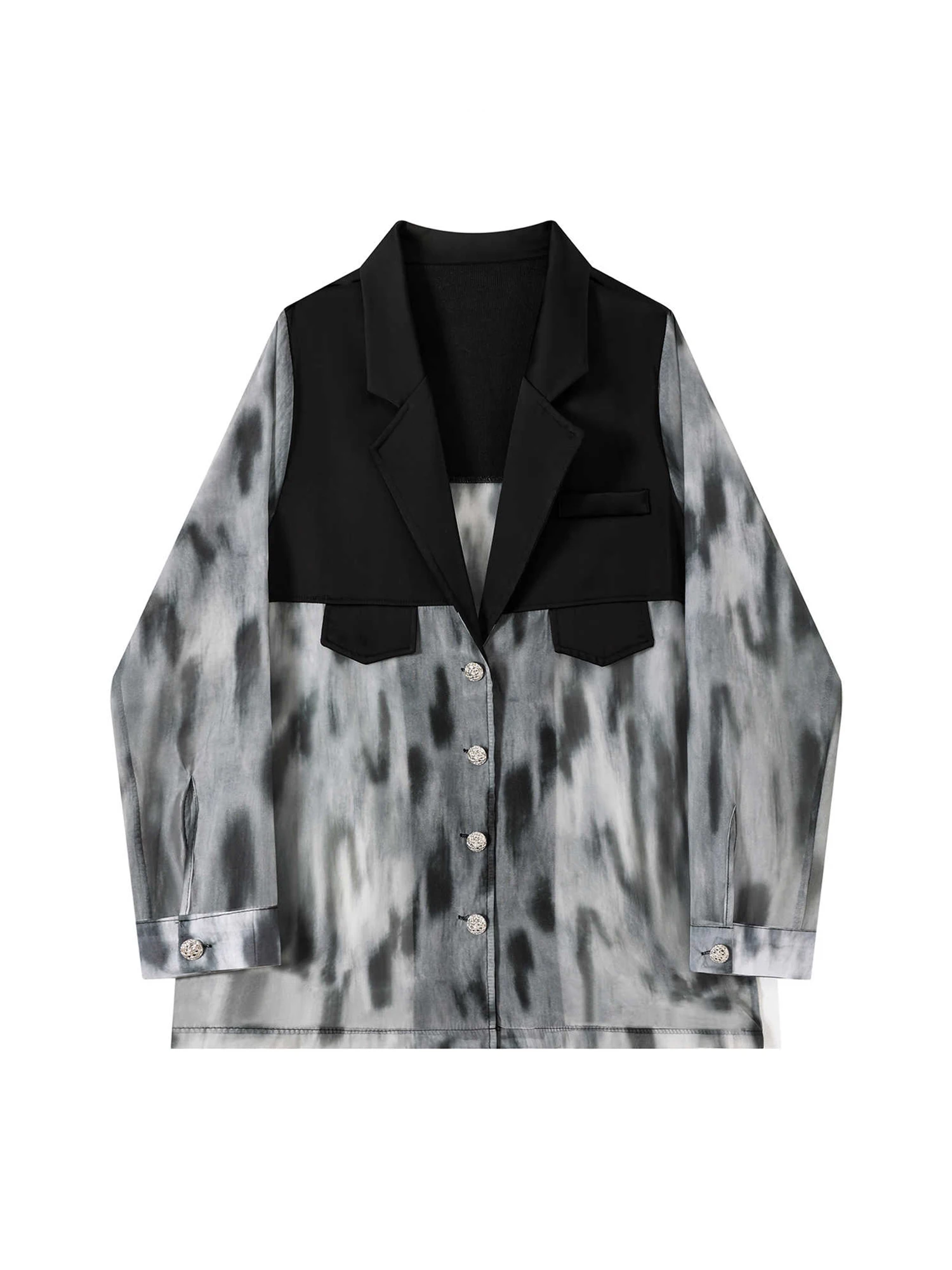 

Women's Black Gothic Patchwork Long Sleeve Tie-Dyed Shirts and Blouses Vintage Elegant Y2k 2000s Emo Shirt Chic Clothes Autumn