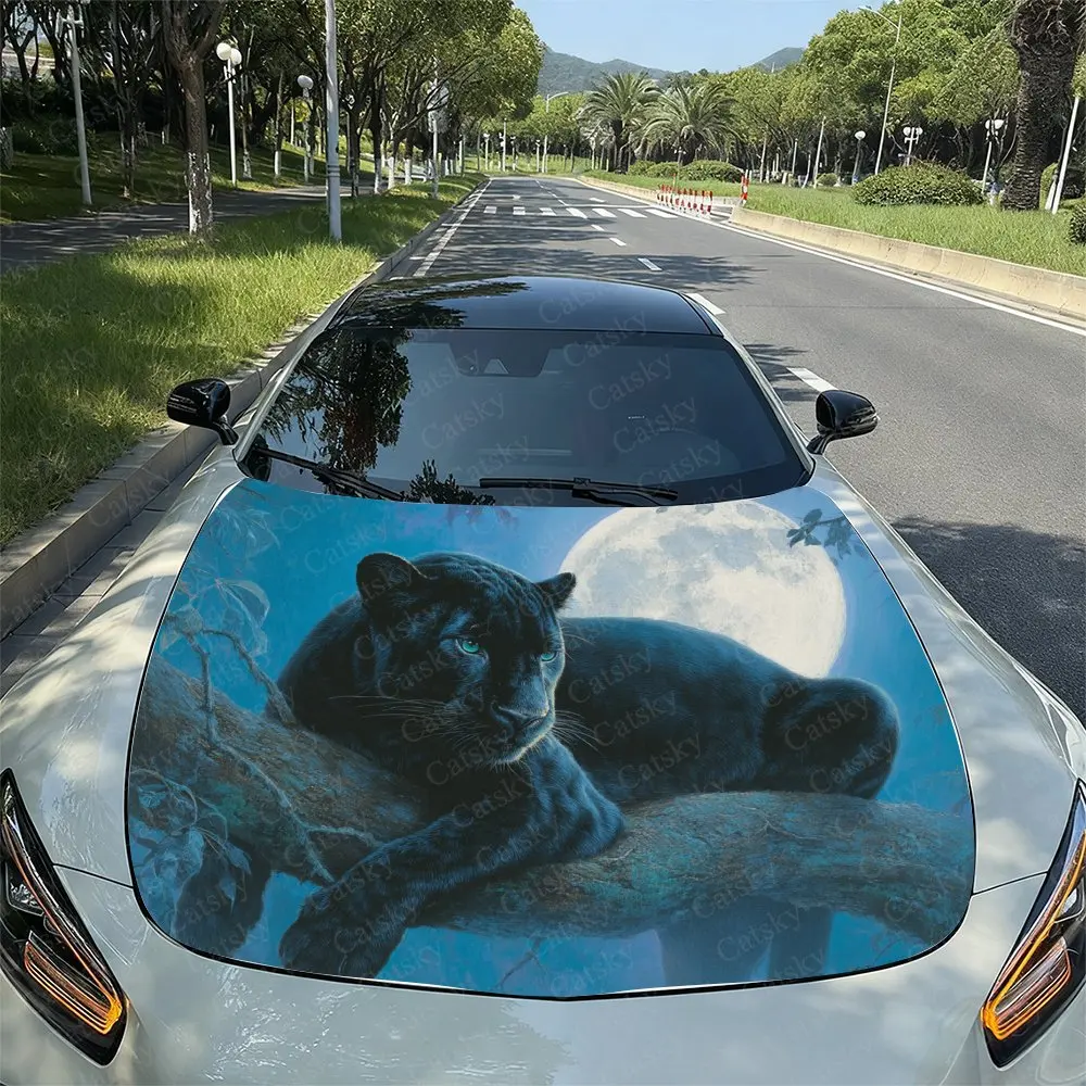 

Night Moon Leopard Pattern Car Hood Sticker, PVC Waterproof Self-adhesive Wear-resistant Body Film, Truck And Sedan Specific Dec