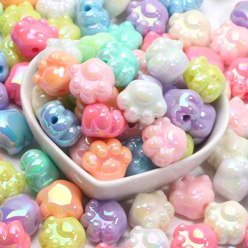 10 Stück ab farbige Acryl perlen gemischt große Katzen pfoten förmige Perlen für DIY Schmuck machen handgemachte Armbänder Fußkettchen Dekoration