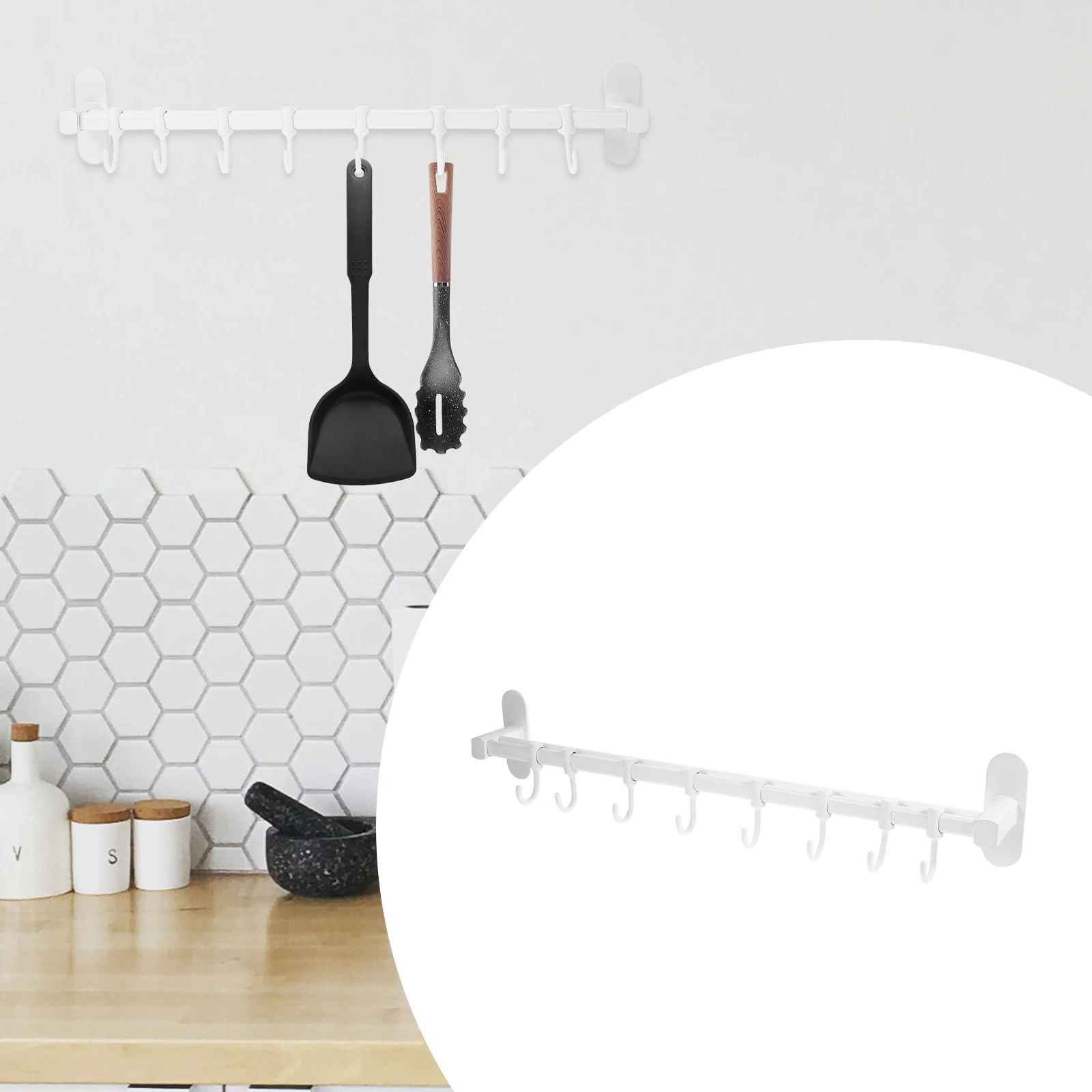 

Kitchen Utensil Storage Rack Hanger Space Saving Wall Holder Cutlery Hook Aluminum Spoon Gadget Rack Bathroom Hanger Practical