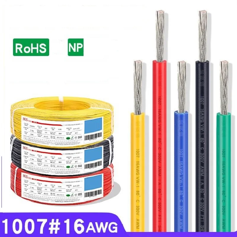 580M /Roll UL 1007 16AWG Electronic Wire American Standard 1.5 Square OD 2.4mm Tinned Copper Automotive Connection Cable ROHS CE