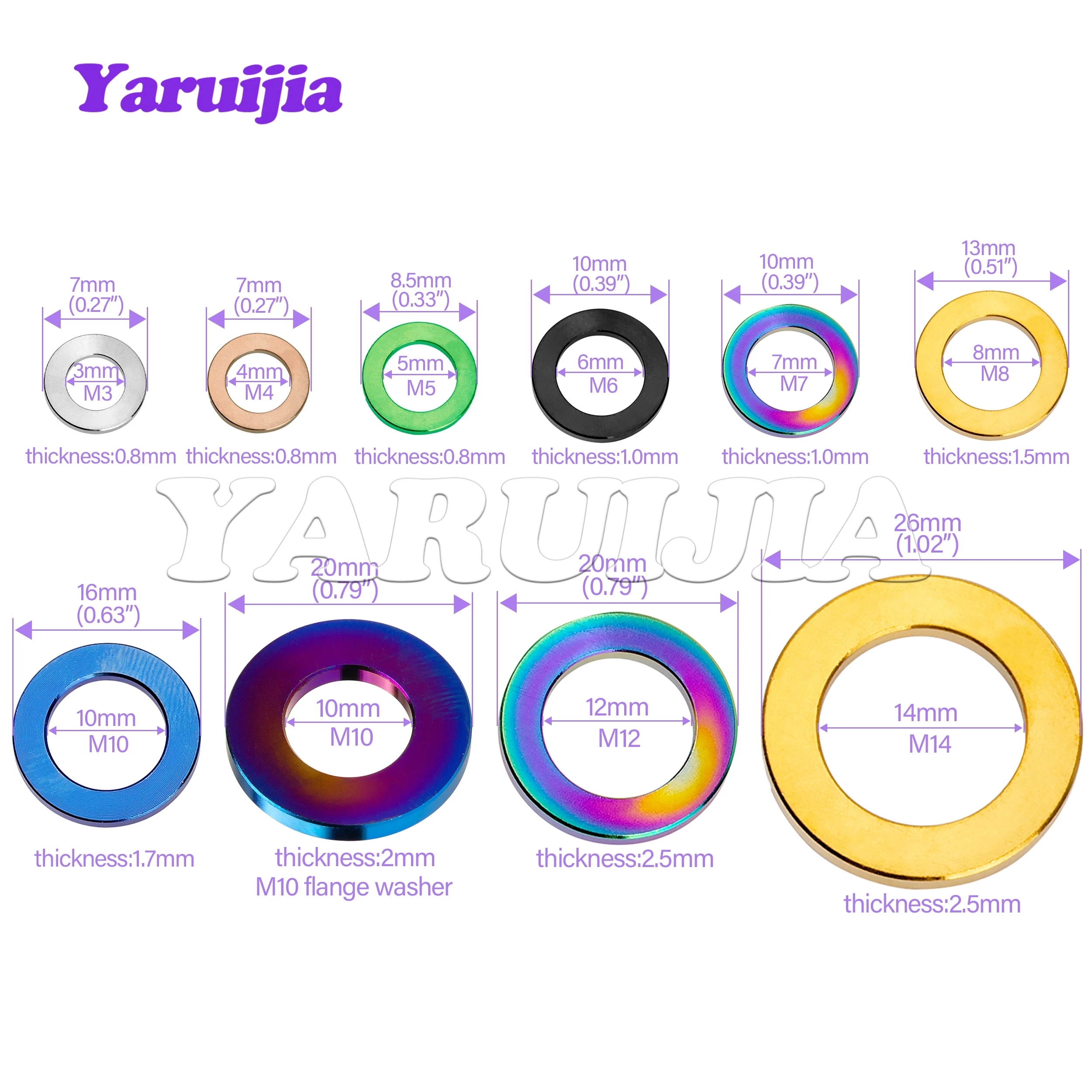Yaruijia Titanium M3/M4/M5/M6/M7/M8/M10/M12/M14 Titanium Spacer Washer for DIN912 Bolt Screw Bicycle Motorcycle Parts