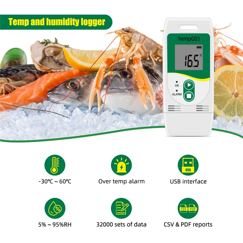 A42Z-Tempg03 USB Temp & Humidity Data Logger Reusable TEMP Data Logger Recorder Humiture Recording Meter With 32,000 Capacity
