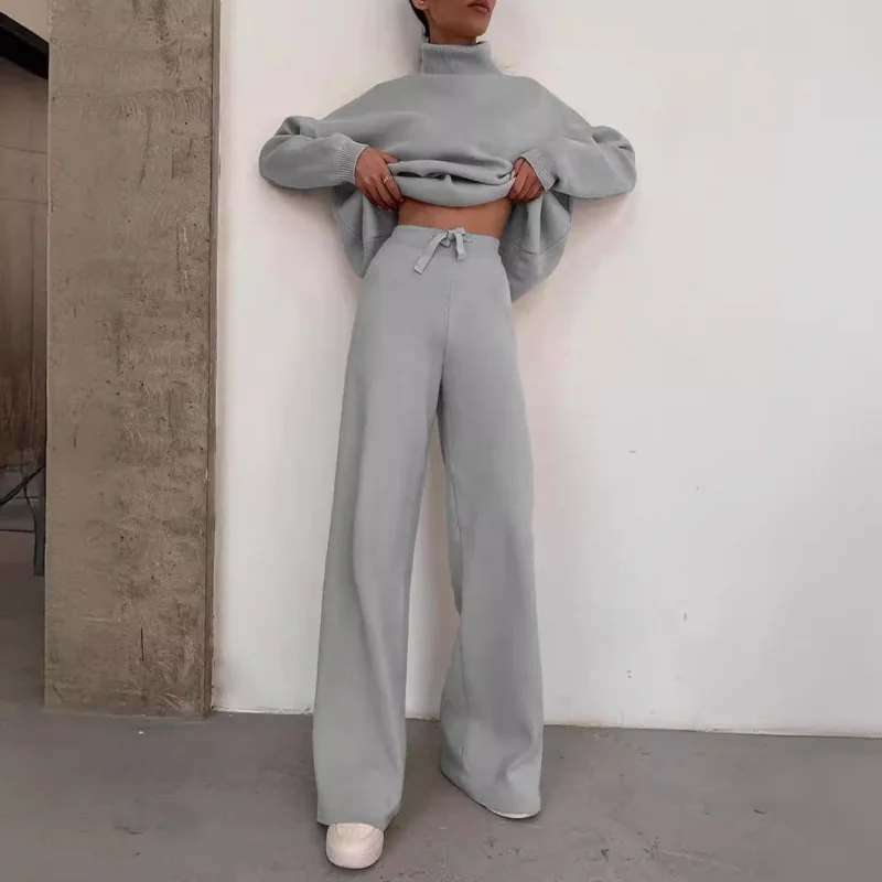 

Осень-зима, европейская и американская женская мода, новый вязаный модный повседневный комплект из двух предметов на шнуровке, модный