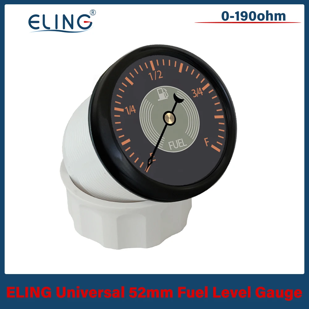 ELING 52mm (2'') Fuel Level Gauge 0-190ohm Signal Fuel Meter 12V 24V for Car Auto Marine Sailboat with Red Yellow Backlight