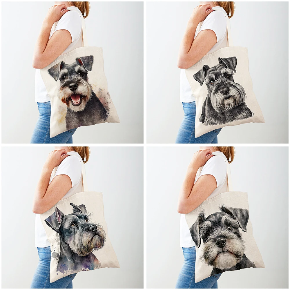 Borsa shopper da donna Schnauzer con doppia stampa Borsa da viaggio da donna casual Borse per la spesa pieghevoli per donna con animali Borsa per