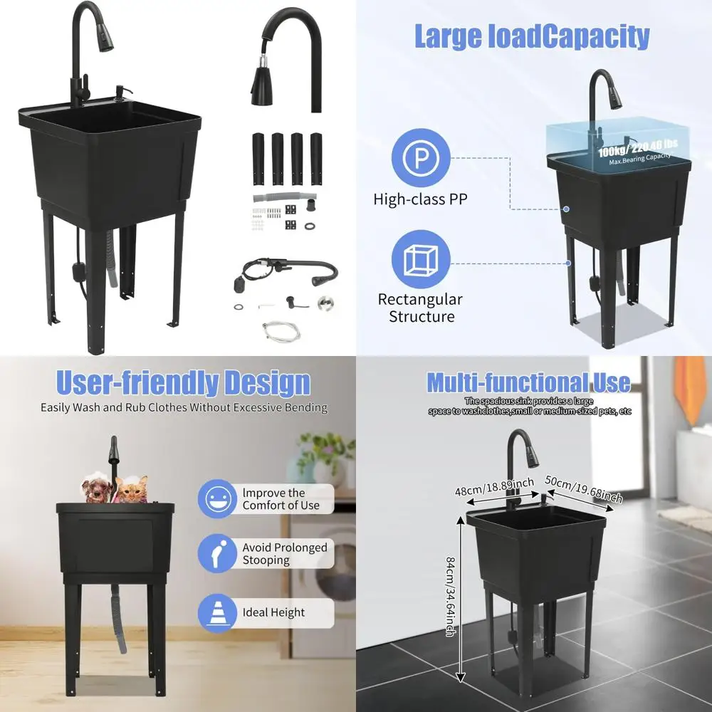 

Portable Laundry Sink with Built-In Soap Dispenser, Outdoor Utility Sinks for Home, Garage, and Laundry Tubs
