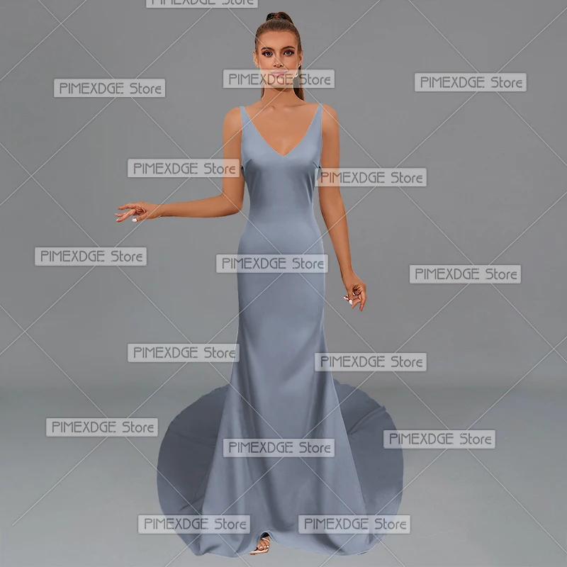 

V-neck Backless Trailing Bridal Wedding Dress for Wedding Banquet Birthday Party Prom Dresses