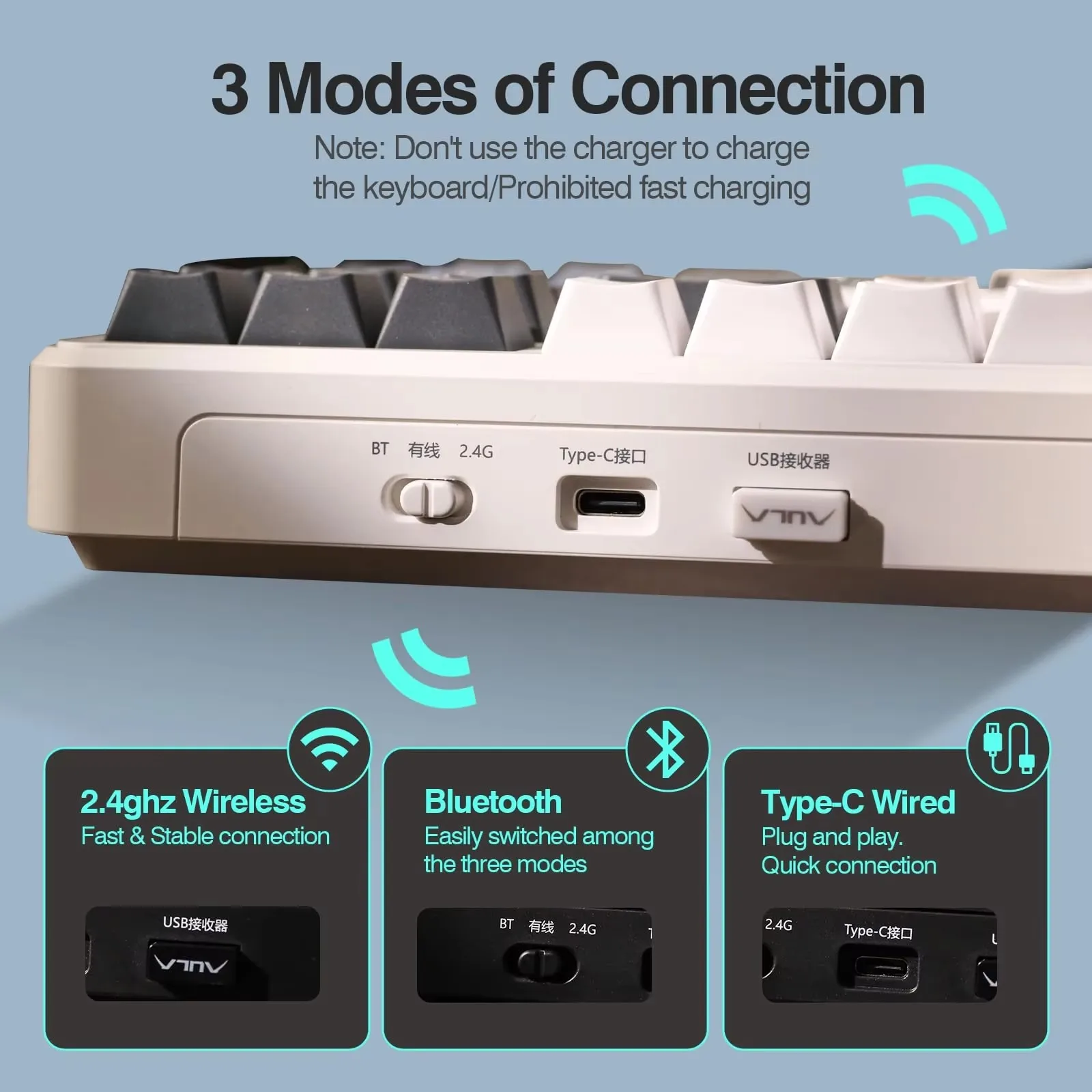 لوحة مفاتيح ميكانيكية AULA F87 Pro مخصصة للألعاب + نوع RGB 2.4g/Usb/Bluetooth حشية لاسلكية ثلاثية الوضع 87 مفتاحًا قابلة للتوصيل