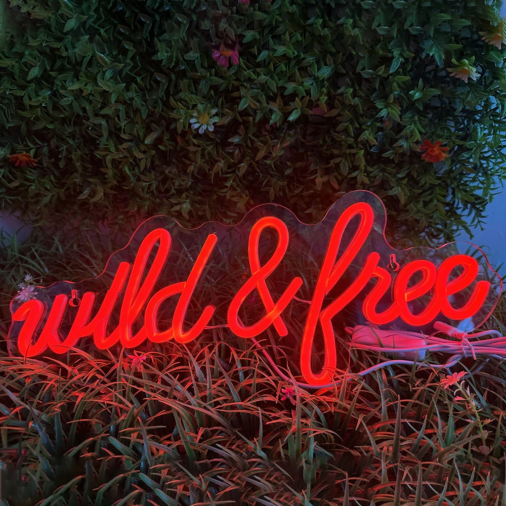 Wild &Free Neon Lights Sign Cool Wall Decorative Neon Light Bedroom Kid Room Birthday Party Decor Coffee Shop Apartment Bar Club