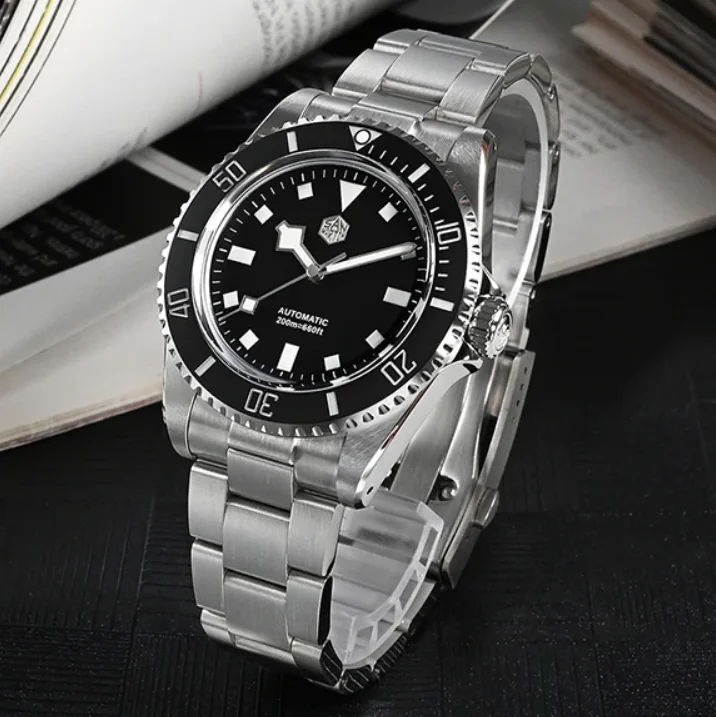 

San Martin Мужские автоматические часы 40 мм Механические наручные часы с сапфировым стеклом для дайвера 20ATM Водонепроницаемые BGW-9 Светящийся керамический безель