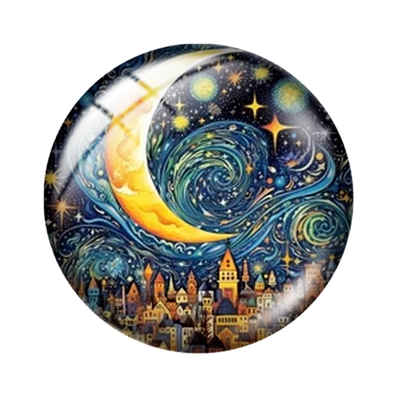 Starry Night Moon Clip Art  10pcs 12mm/16mm/18mm/25mm Round Photo Glass Cabochon Demo Flat Back Making findings