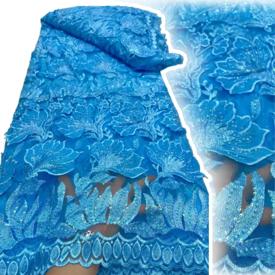 

High Quality African Fabric Lace Burnt Pink Embroidery Tulle with Sequins Beads French Mesh 5 Yards for Sewing AH1377