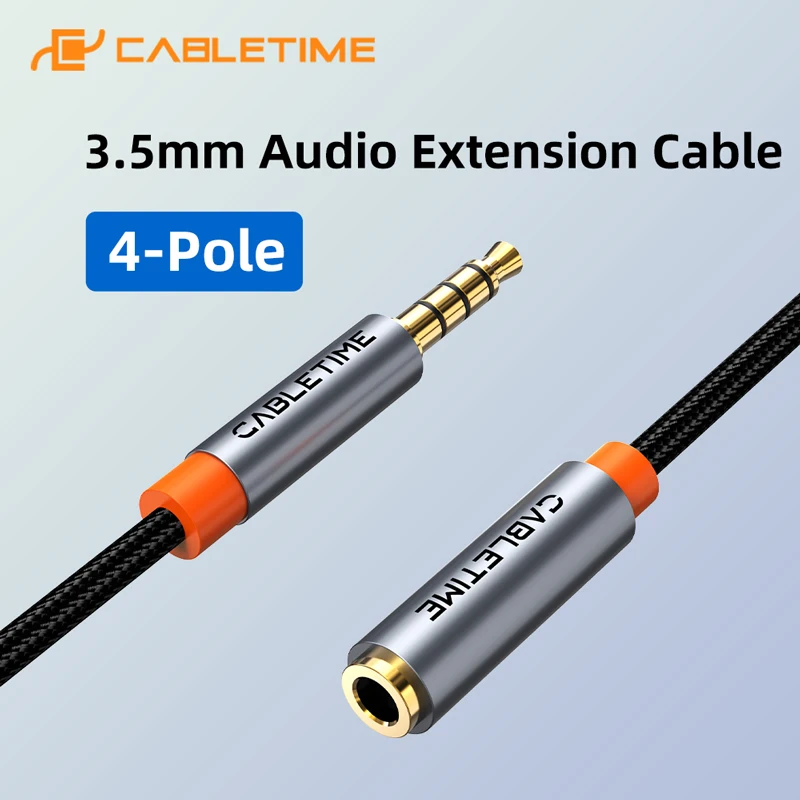 

CABLETIME 3.5mm Aux Extension Cable HiFi Audio Mic Cable 3.5mm Aux Cord for Phone Audio Speakers Headphones