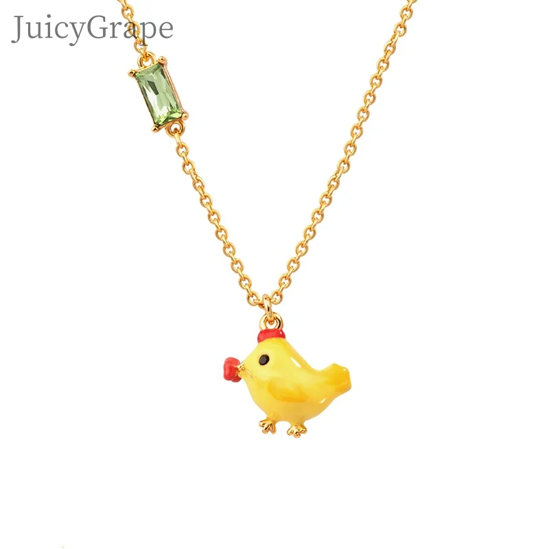 

Juicy Grape Official Website Little Yellow Chicken Necklace For Girl Handmade Enamel Necklace 18K Gold Plated Birthday Gift