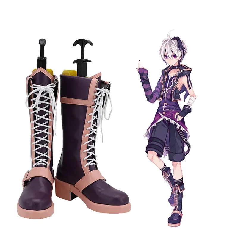 

VOCALOID4 Library V4 Flower Cosplay Boots Purple Leather Shoes Custom Made Any Size