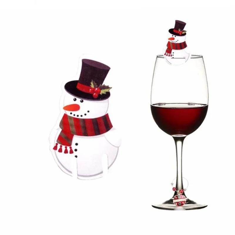 10PCS Christmas Cup Card Santa Hat Wine Glass Decor Ornaments Navidad Noel New Year Gift Christmas Decorations