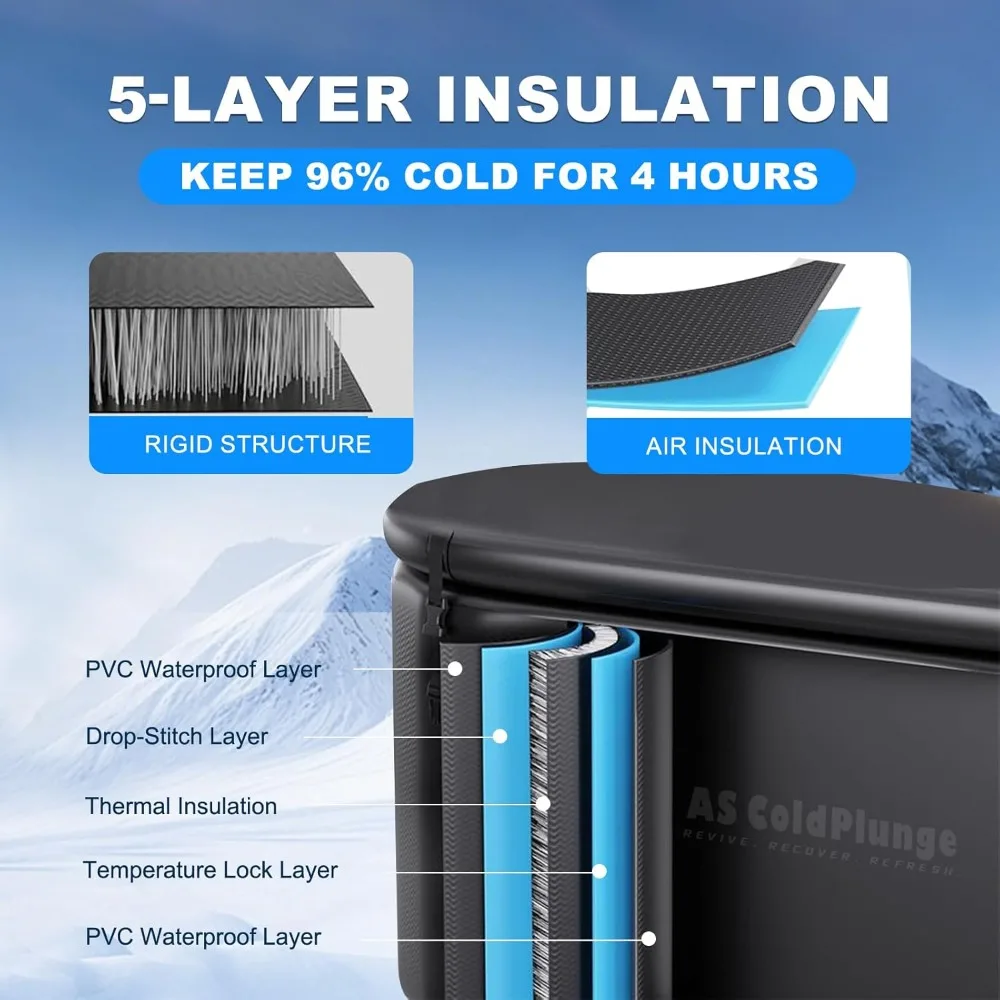 حوض استحمام ثلج قابل للنفخ XXL 216 جالون حمام سباحة يغرق بارد مع غطاء معزول برميل جراب ثلج محمول من مادة PVC للعلاج البارد