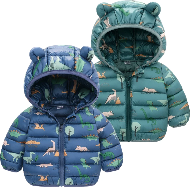 1-5 Years Autumn Winter Baby Boys Jacket Full Print Dinosaur Pattern Casual Keep Warm Coat For Kids Children Birthday Present