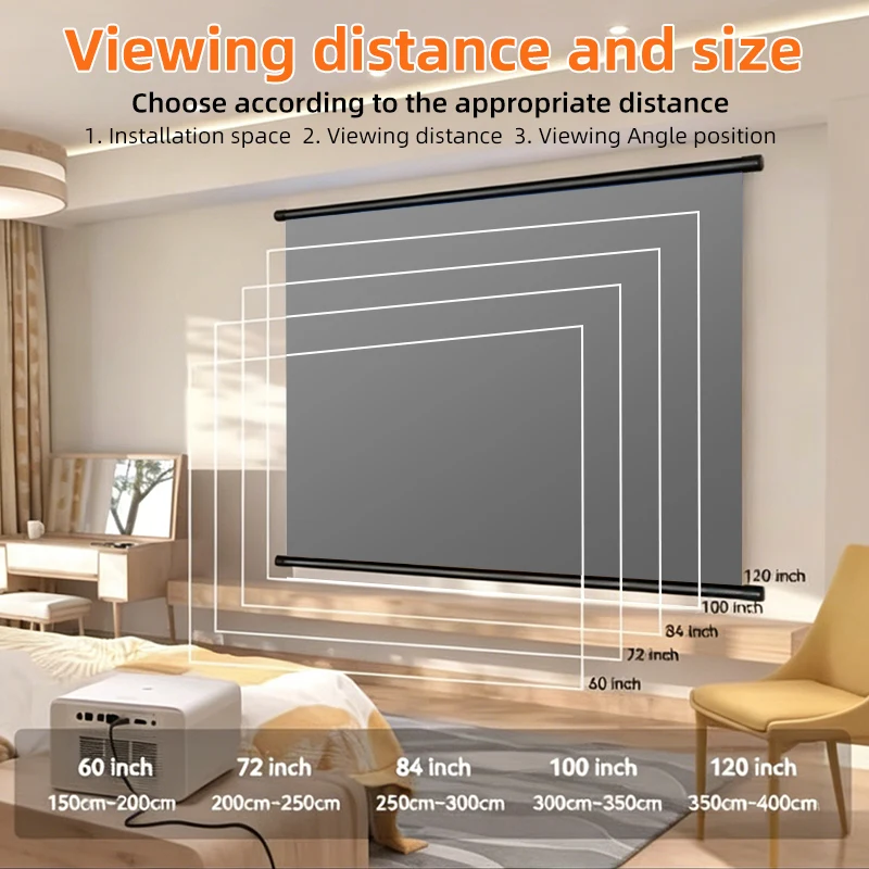 Anti Light Gray Projection Screen No Punch Wall Mount 60/72/84/100/120 Inch Wide View Angle 4K Home Cinema Projector Curtain