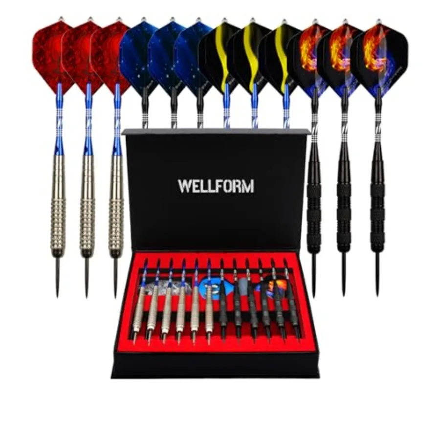 

Professional 22 Gram Metal Tip Darts Set with Nonslip Iron Barrel for Competitive and Recreational Use Includes 12 Aluminum Sha