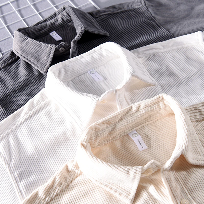 

New Designer French Quality Corduroy Shirt Men Brand Trendy Casual Plus Size Double-Pocket Tops Clothes Chemise Homme Drop-ship